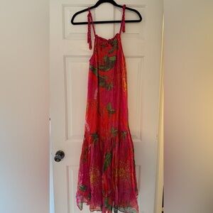 FARM Rio Red and Green Striped Metallic Dress